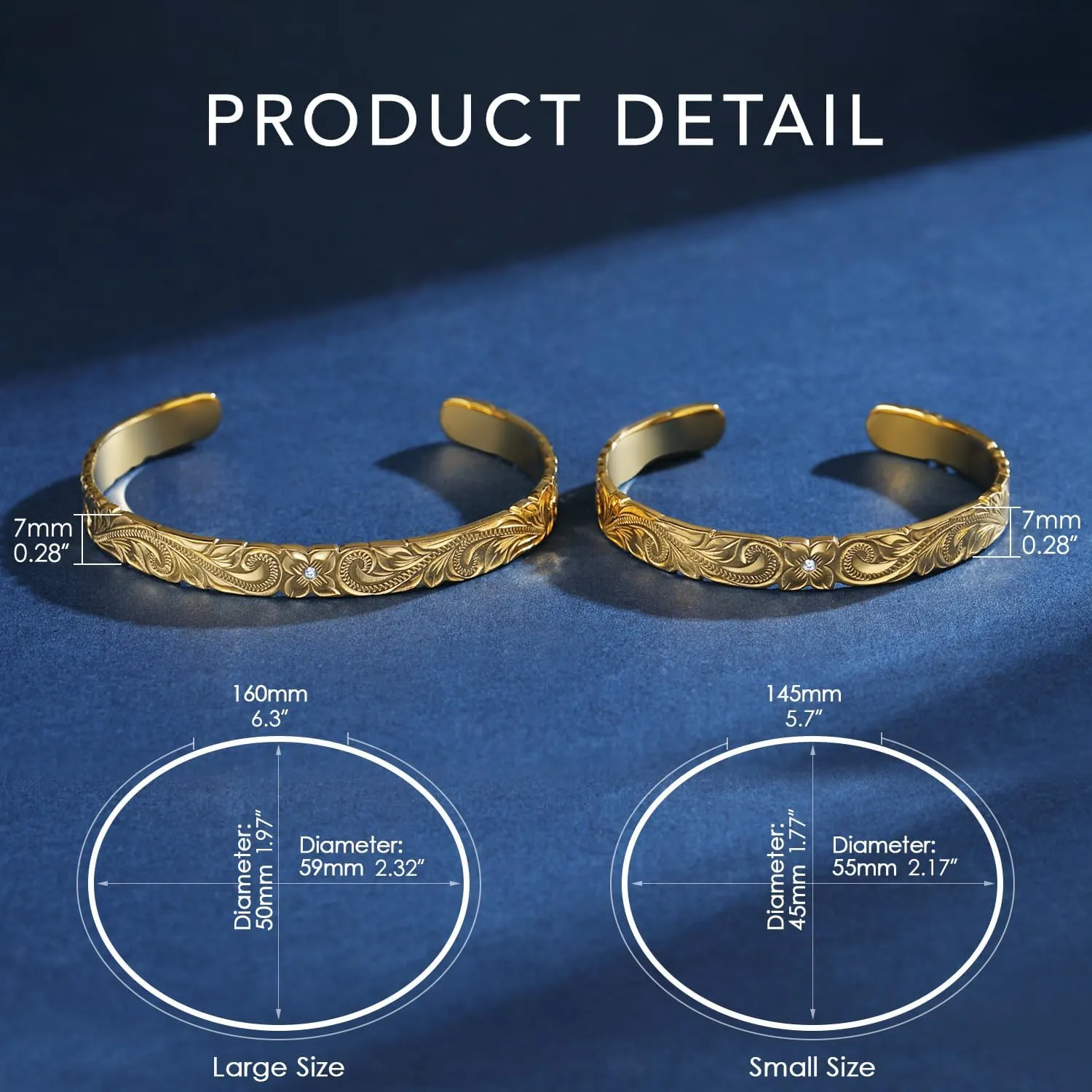 14K Gold Plated Floral Engraved Cuff Bangle for Women