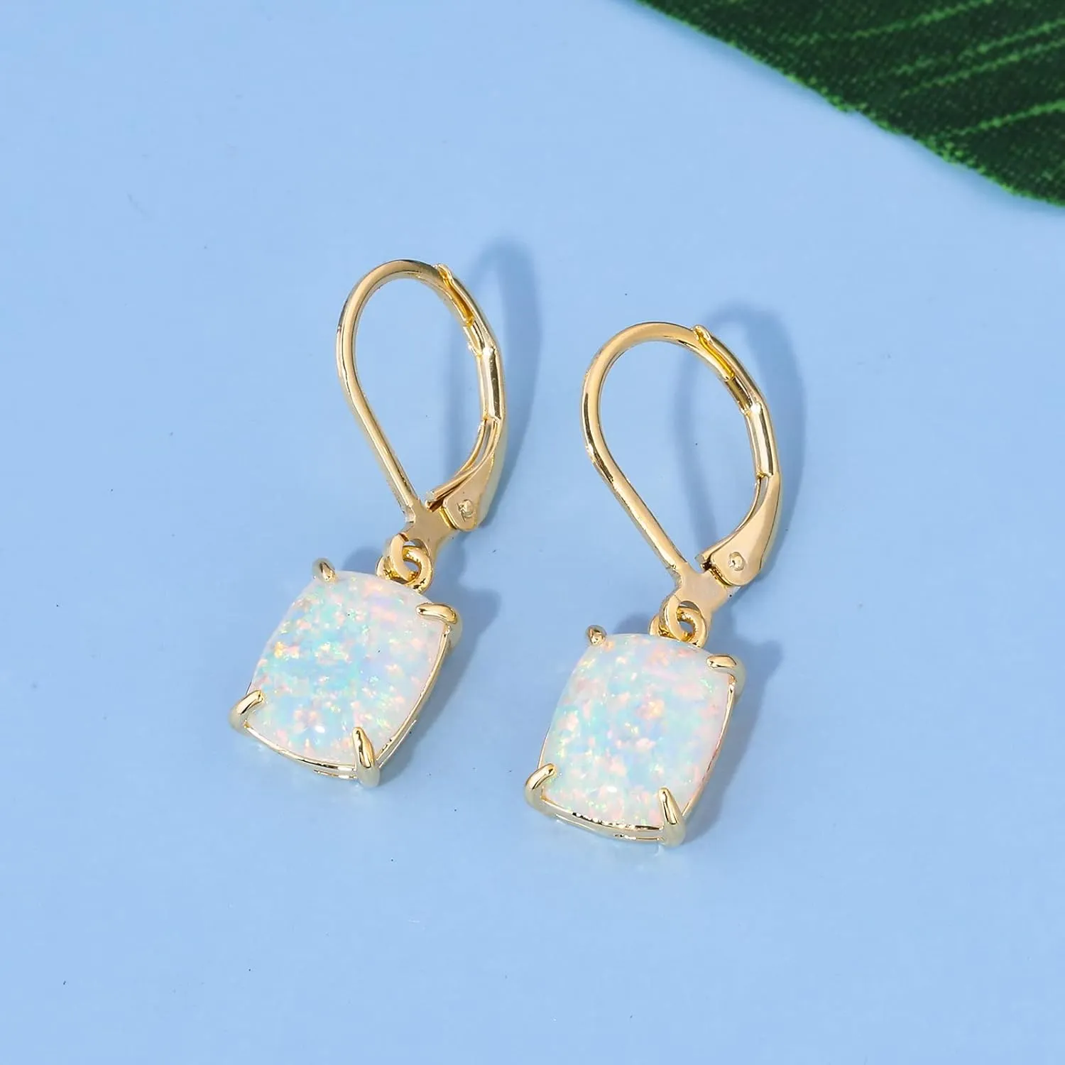 14k Gold Plated Opal Dangle Earrings for Women Ladies Trendy Leverback Drop Earrings Hypoallergenic Birthstone Huggie Hoop Earrings Jewelry Gifts for Teen Girls