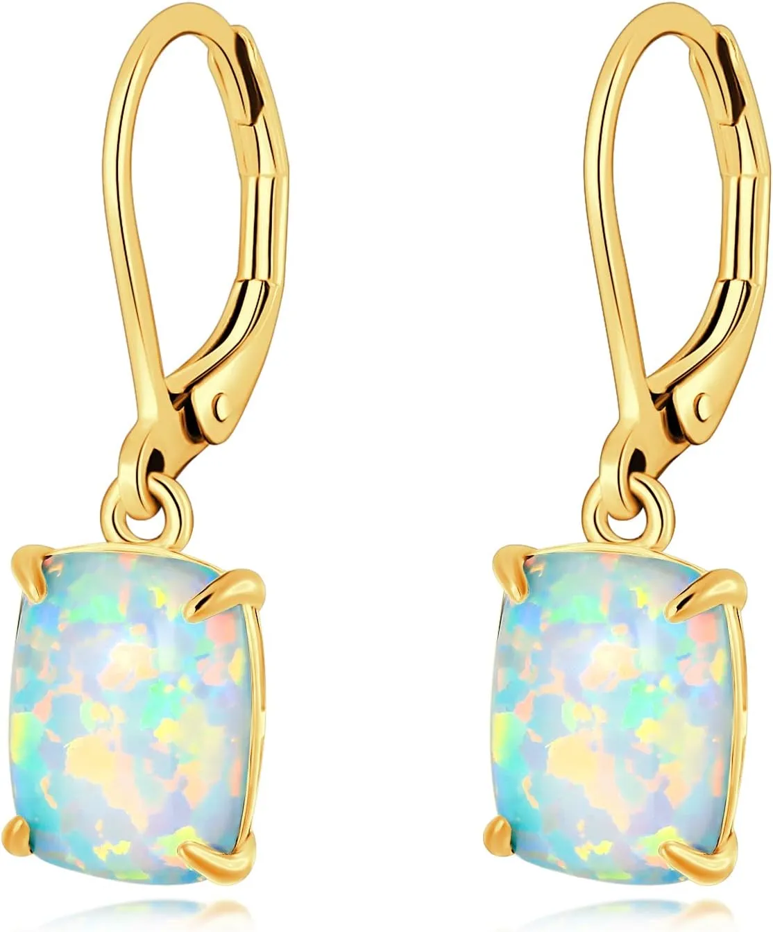 14k Gold Plated Opal Dangle Earrings for Women Ladies Trendy Leverback Drop Earrings Hypoallergenic Birthstone Huggie Hoop Earrings Jewelry Gifts for Teen Girls