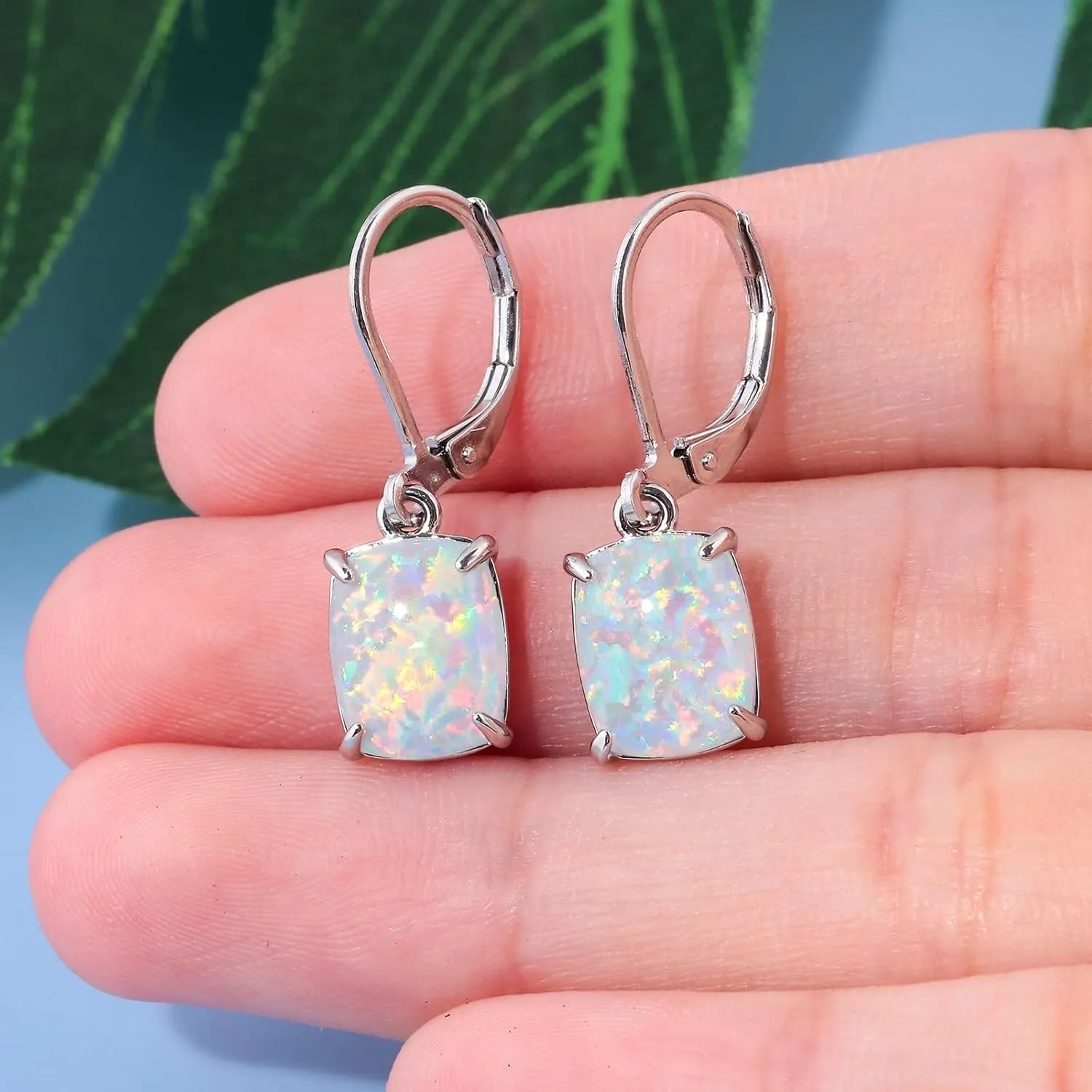 14k Gold Plated Opal Dangle Earrings for Women Ladies Trendy Leverback Drop Earrings Hypoallergenic Birthstone Huggie Hoop Earrings Jewelry Gifts for Teen Girls
