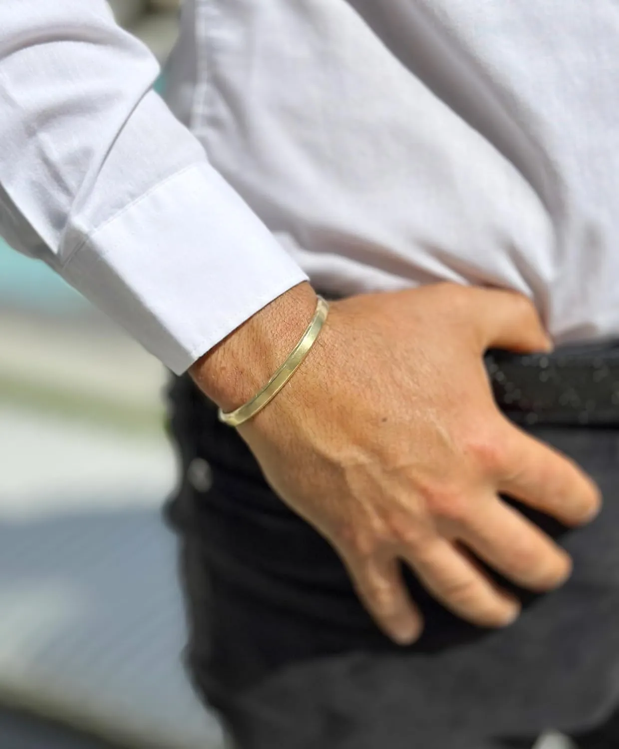14K or 18K Solid and Very Heavy White Gold or Yellow Gold Or Rose Gold Men's Cuff Bangle 6mm Width Knife Cut Edges Design Brush Top Finish (6, 18K Yellow Gold)