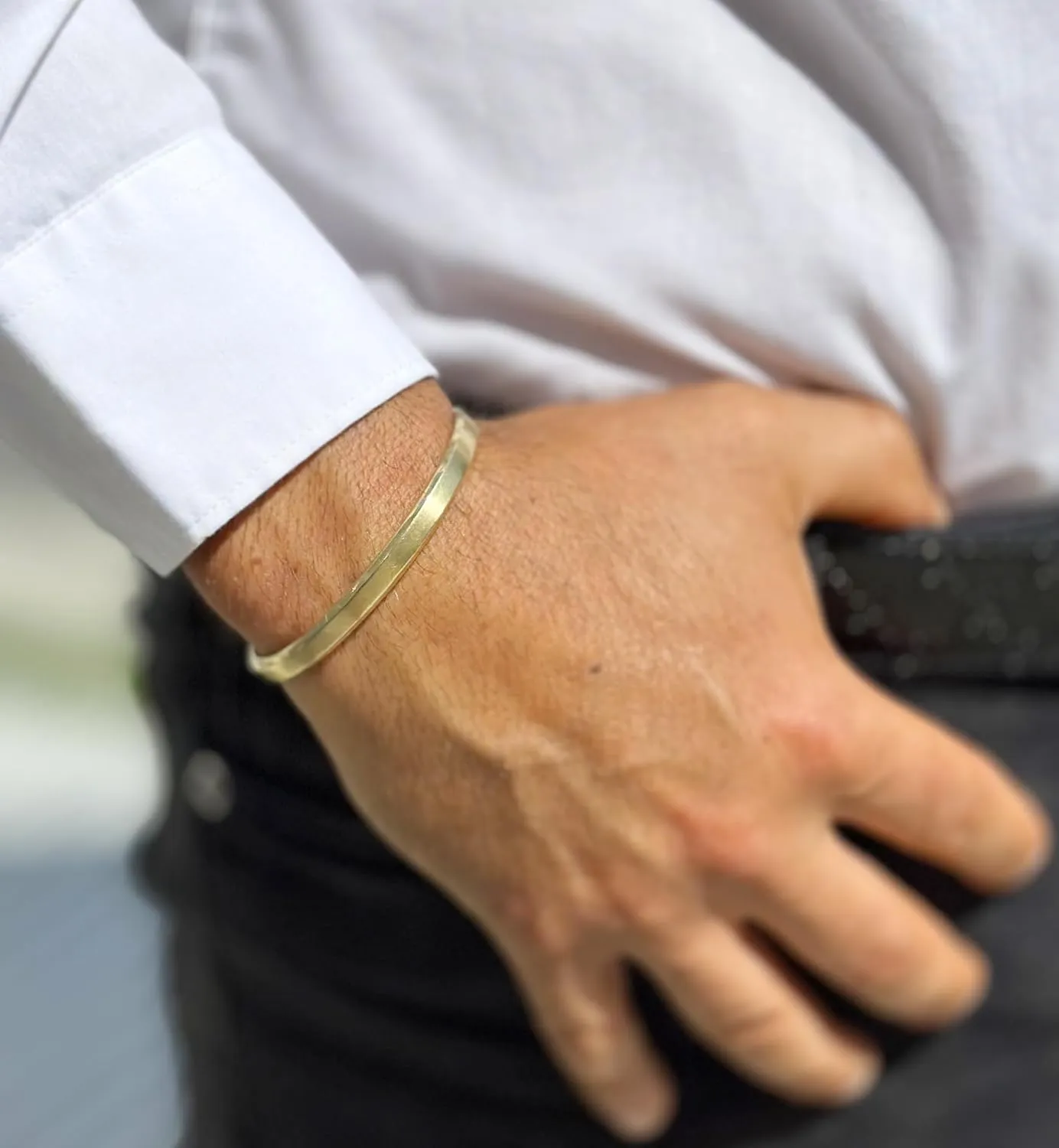 14K or 18K Solid and Very Heavy White Gold or Yellow Gold Or Rose Gold Men's Cuff Bangle 6mm Width Knife Cut Edges Design Brush Top Finish (6, 18K Yellow Gold)
