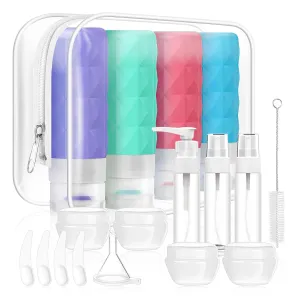 20 Pack Travel Bottles Set,Leak Proof TSA Approved Travel Size Containers, Silicone Squeezable Travel Essentials Jar Accessories for Conditioner, Shampoo, Lotion & Body Wash Accessories (Warm Color)