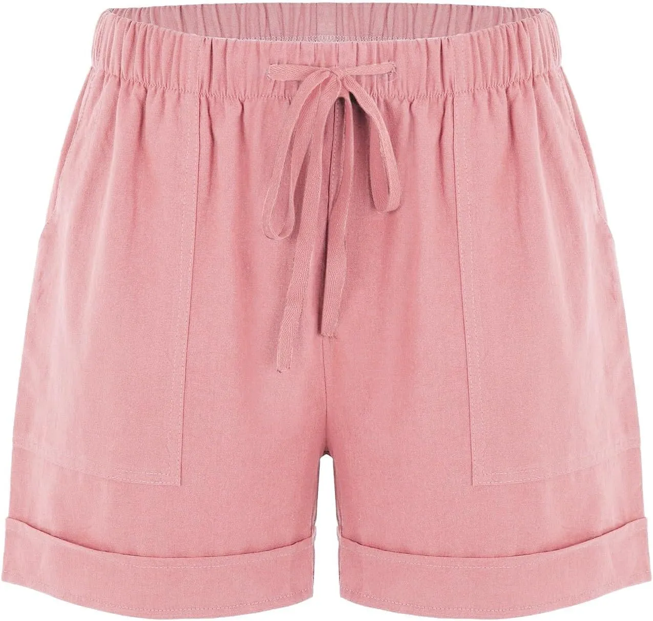 2024 Womens Linen Drawstring Shorts High Waisted Casual Loose Straight Leg Shorts Quick Dry Athletic Shorts with Pockets