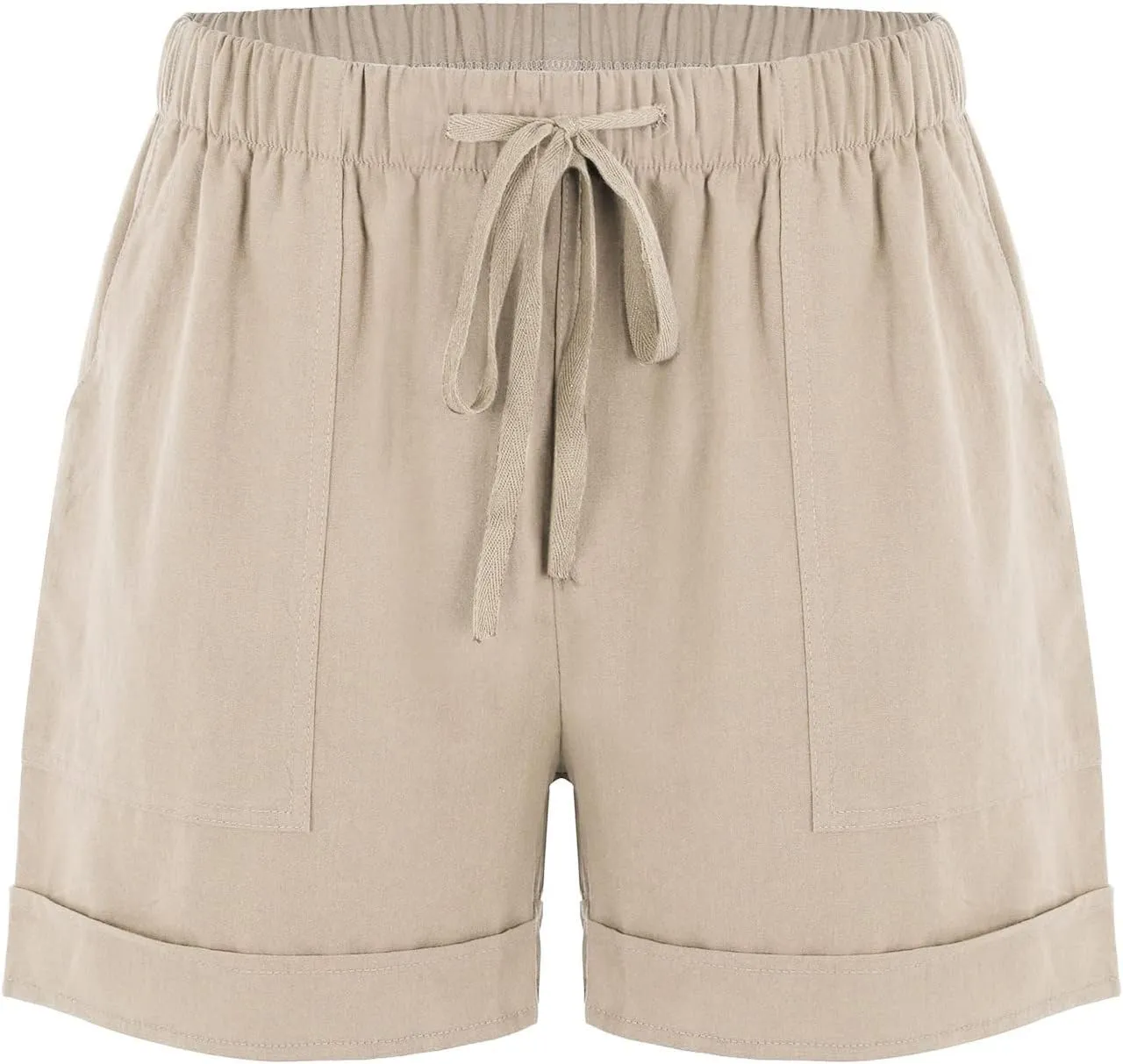 2024 Womens Linen Drawstring Shorts High Waisted Casual Loose Straight Leg Shorts Quick Dry Athletic Shorts with Pockets