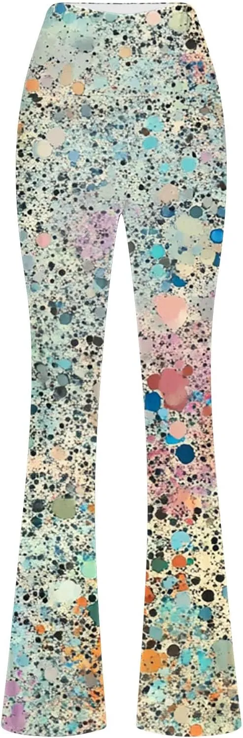 2025 Womens Stretch High Waist Leggings Regular Fitted Printed Flared Pants Active Workout Yoga Pants Comfy Trousers