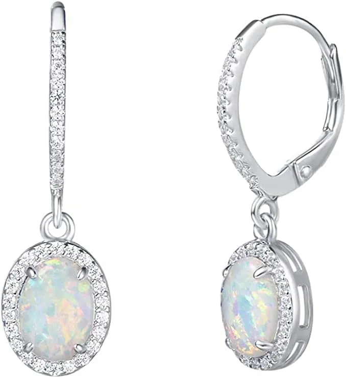 2.50 Ct Oval Cut Simulated Fire Opal Drop & Dangle Earrings Three Stone For Women's 14K White Gold Plated