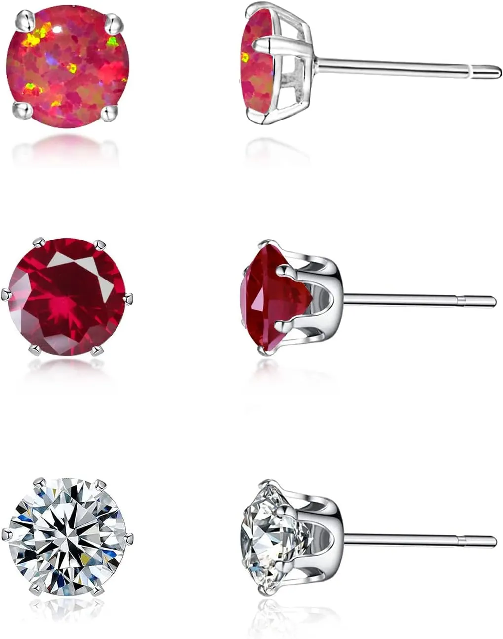 3 Pairs Stud Earrings Set, 14k Gold Plated Opal Studs Hypoallergenic Stainless Steel Cubic Zircon Stud Earrings CZ Diamond Earrings for Women Men for Sensitive Ears