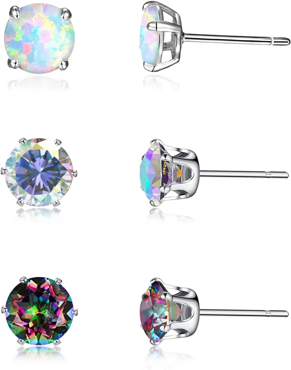 3 Pairs Stud Earrings Set, 14k Gold Plated Opal Studs Hypoallergenic Stainless Steel Cubic Zircon Stud Earrings CZ Diamond Earrings for Women Men for Sensitive Ears