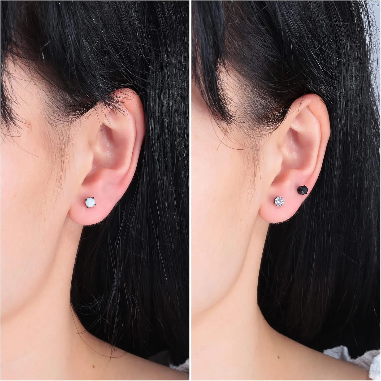 3 Pairs Stud Earrings Set, 14k Gold Plated Opal Studs Hypoallergenic Stainless Steel Cubic Zircon Stud Earrings CZ Diamond Earrings for Women Men for Sensitive Ears