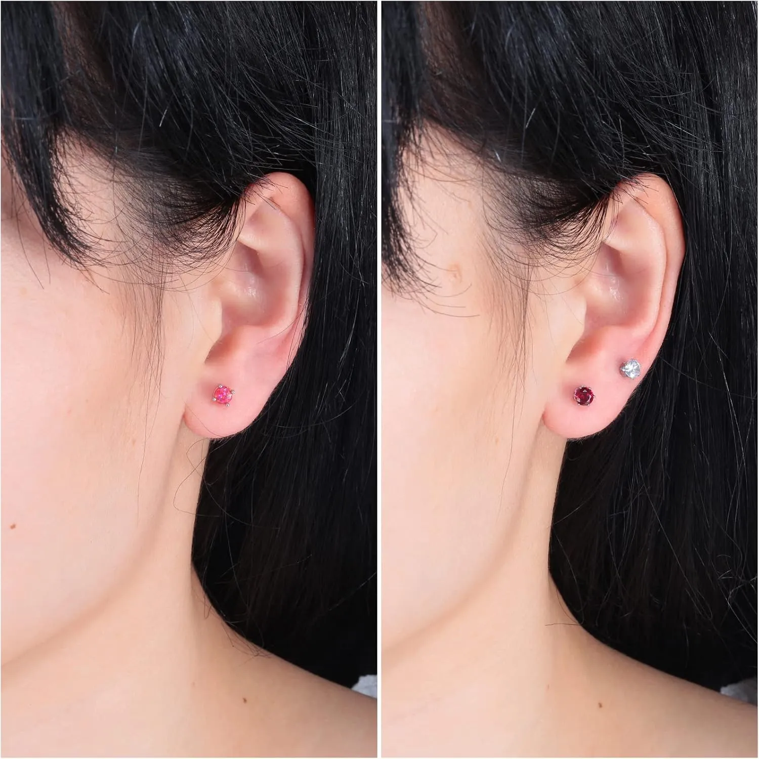 3 Pairs Stud Earrings Set, 14k Gold Plated Opal Studs Hypoallergenic Stainless Steel Cubic Zircon Stud Earrings CZ Diamond Earrings for Women Men for Sensitive Ears