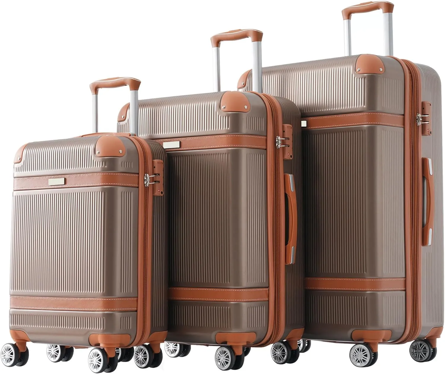3 Piece ABS Hard Shell Suitcase Luggage Set with TSA Lock and Durable Corner Guards 8 Wheels Suitcase for Effortless Trave, Coppery and Brown