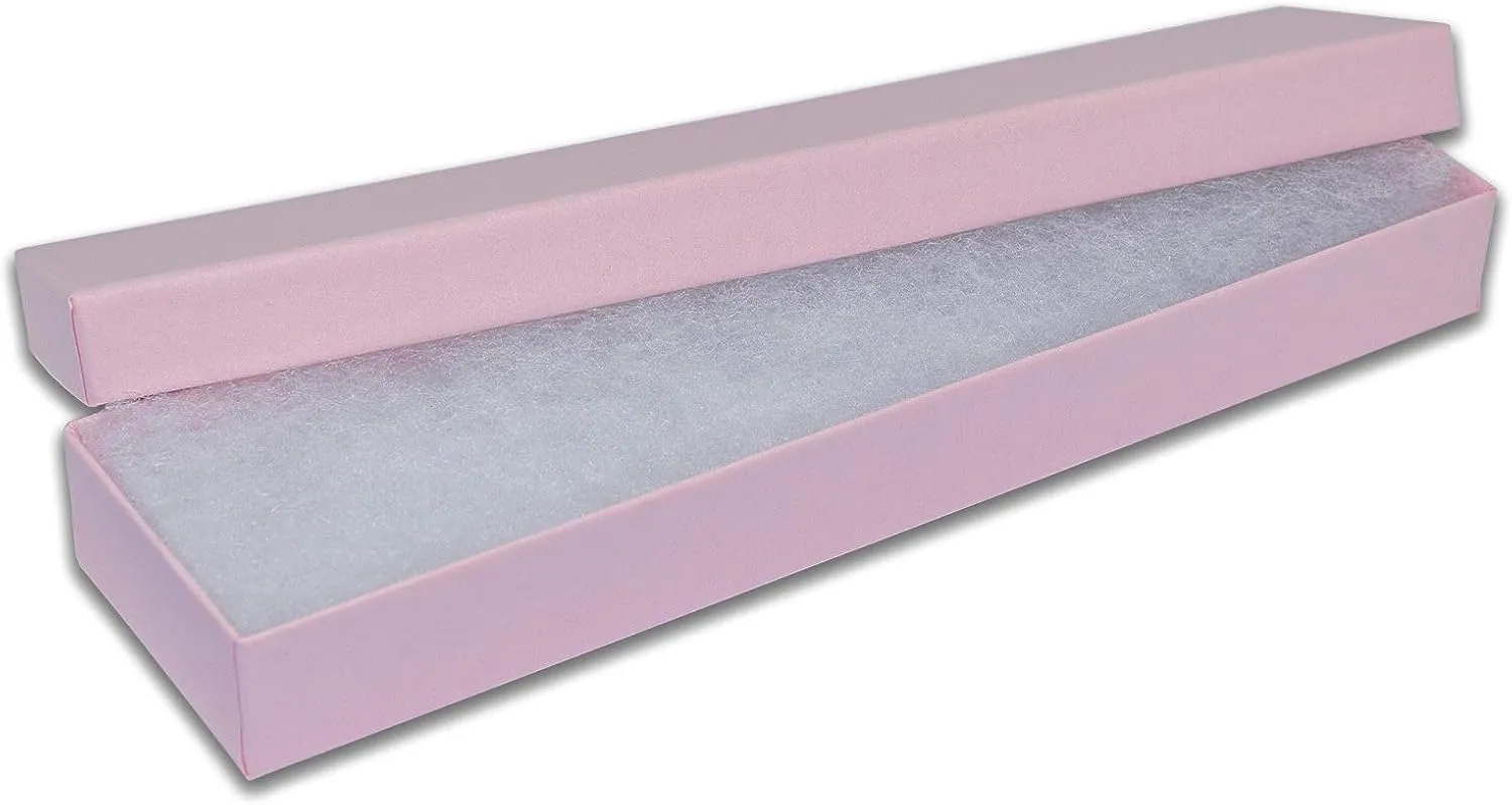 6 Pack Matte Pink Cotton Filled Paper Cardboard Jewelry box for Necklace, Watch, Bracelets, Pen, Pocket Watches, or Anklets for Wedding, Anniversary, Engagement, Birthdays Size- 8.1" x 2,2" x 1"