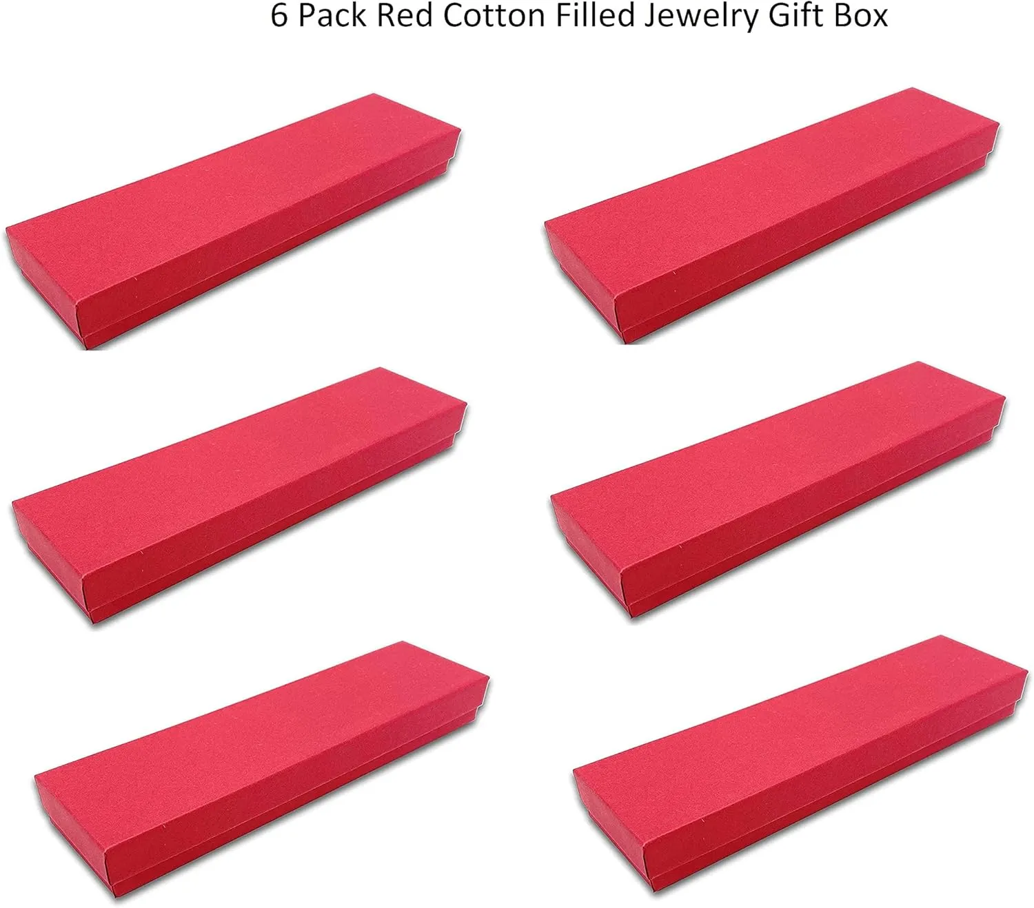 6 Pack Matte Red Cotton Filled Paper Cardboard Jewelry box for Necklace, Watch, Bracelets, Pen, Pocket Watches, or Anklets for Wedding, Anniversary, Engagement, Birthdays Size- 8.1" x 2,2" x 1"