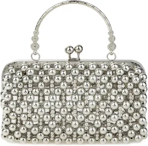 Acrylic Beaded Pearl Handbag Long Wallet Handheld Box Evening Bag Pearl Clutch for Wedding Party