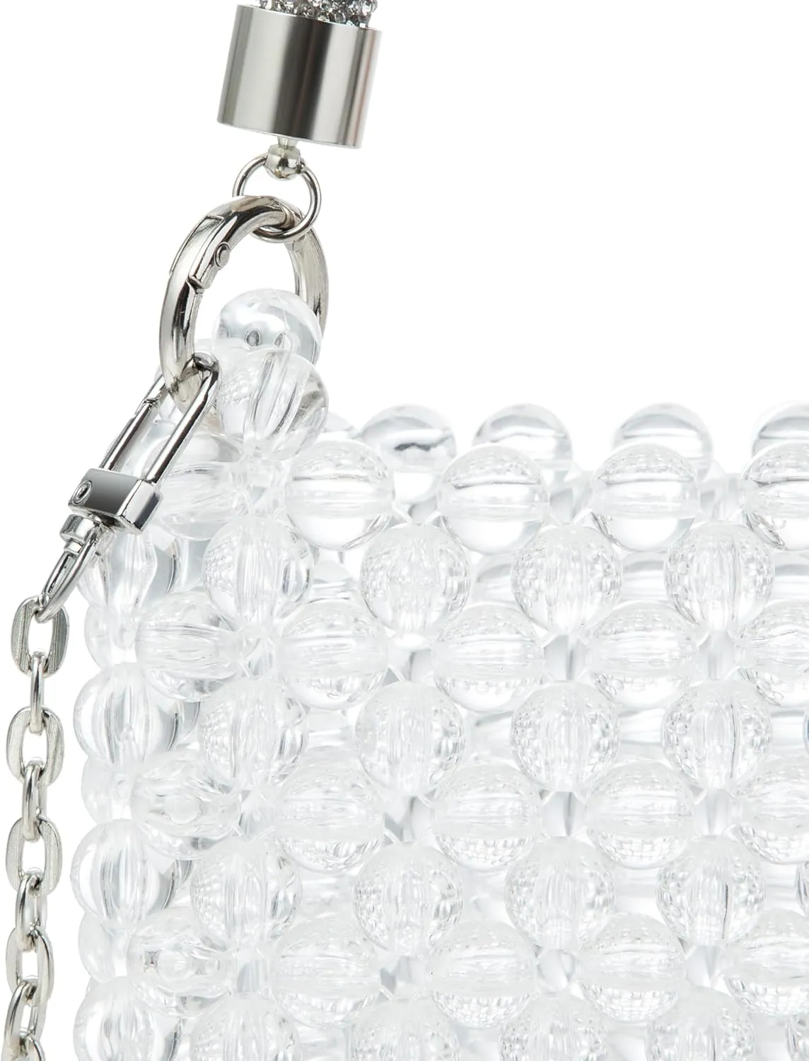 Acrylic Beaded Phone Bag with Detachable Metal Handle & Shoulder Strap Clutch Evening Bag for Wedding and Party