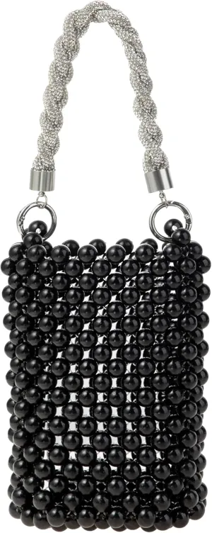 Acrylic Beaded Phone Bag with Detachable Metal Handle & Shoulder Strap Clutch Evening Bag for Wedding and Party