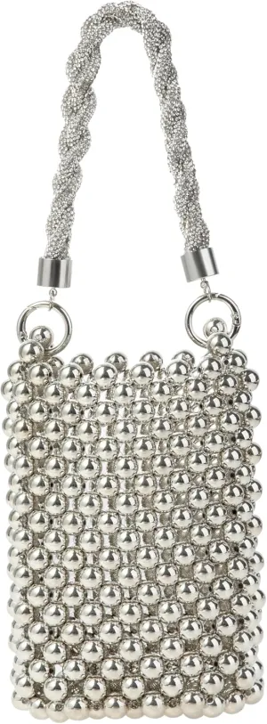 Acrylic Beaded Phone Bag with Detachable Metal Handle & Shoulder Strap Clutch Evening Bag for Wedding and Party