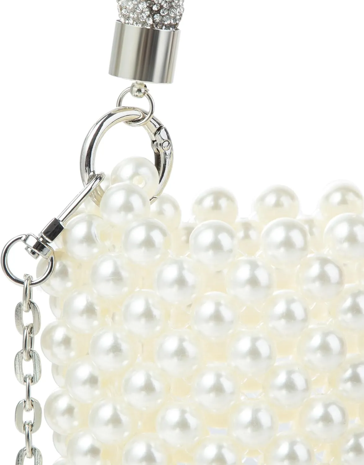 Acrylic Beaded Phone Bag with Detachable Metal Handle & Shoulder Strap Clutch Evening Bag for Wedding and Party