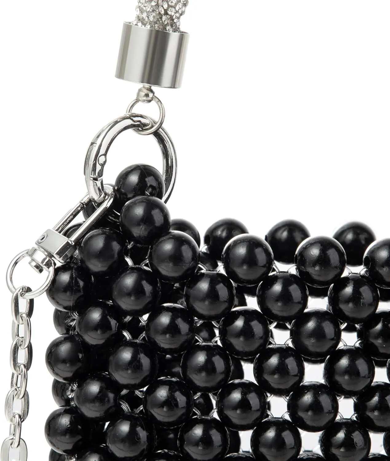 Acrylic Beaded Phone Bag with Detachable Metal Handle & Shoulder Strap Clutch Evening Bag for Wedding and Party