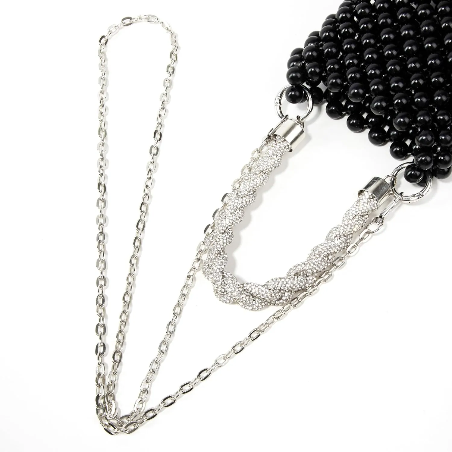 Acrylic Beaded Phone Bag with Detachable Metal Handle & Shoulder Strap Clutch Evening Bag for Wedding and Party