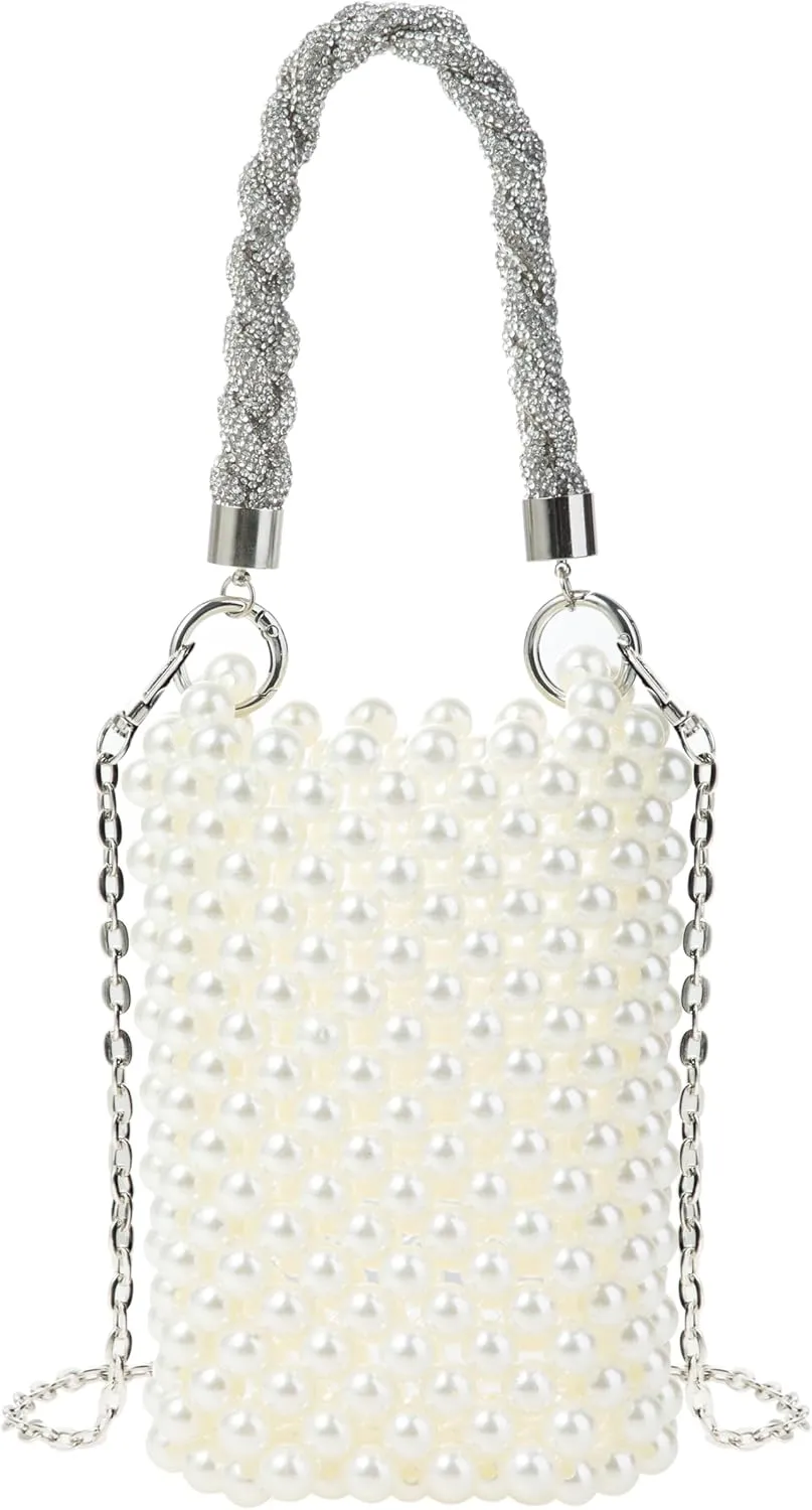 Acrylic Beaded Phone Bag with Detachable Metal Handle & Shoulder Strap Clutch Evening Bag for Wedding and Party