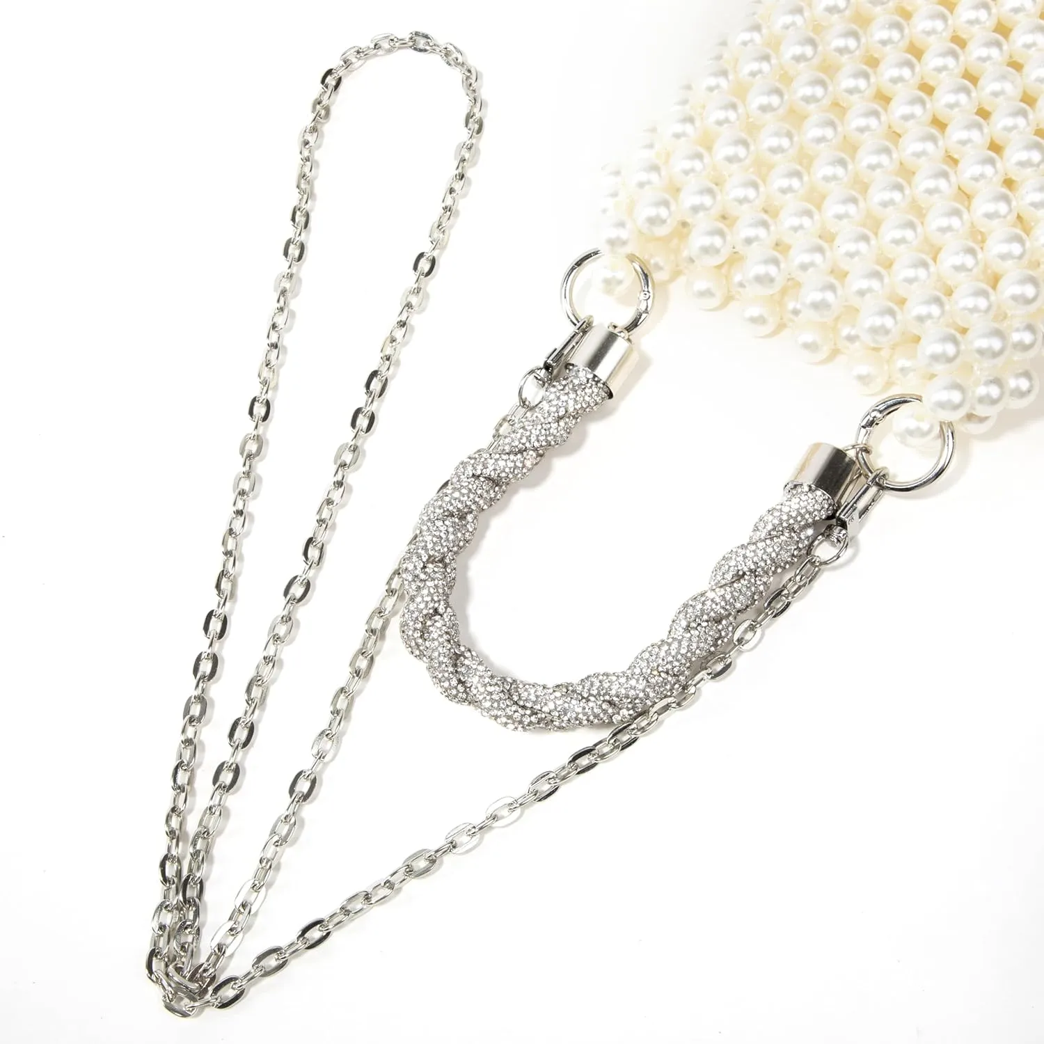 Acrylic Beaded Phone Bag with Detachable Metal Handle & Shoulder Strap Clutch Evening Bag for Wedding and Party