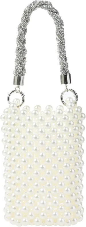 Acrylic Beaded Phone Bag with Detachable Metal Handle & Shoulder Strap Clutch Evening Bag for Wedding and Party