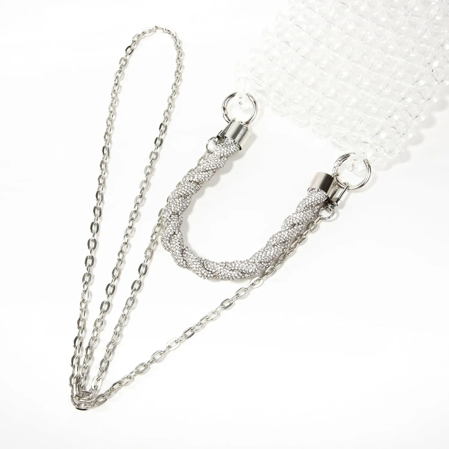 Acrylic Beaded Phone Bag with Detachable Metal Handle & Shoulder Strap Clutch Evening Bag for Wedding and Party