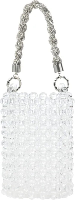 Acrylic Beaded Phone Bag with Detachable Metal Handle & Shoulder Strap Clutch Evening Bag for Wedding and Party
