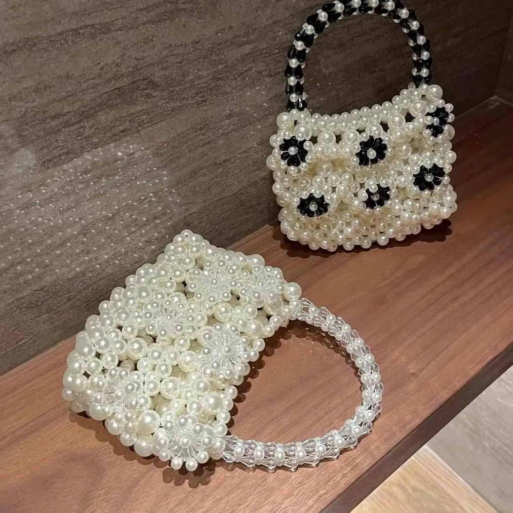 Acrylic Pearl Beaded Handbag Floral Evening Clutch Bag for Wedding Party