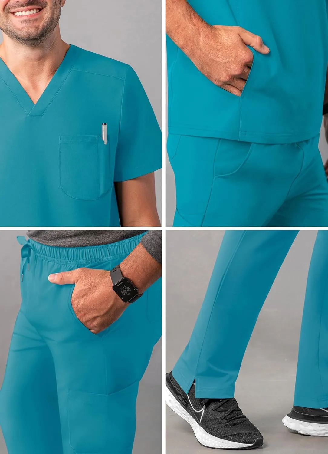 Adar Addition Go-Everyday Scrub Set for Men - Stylish Scrub Top & Cargo Scrub Pants