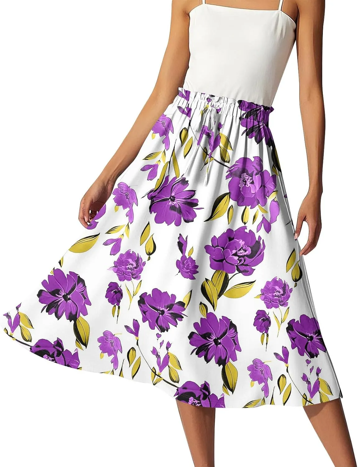 ADHOWBEW Maxi Skirts for Women Cute Casual Flowy Trendy Midi Length Ruffle High Waisted A Line Plus Size Beach Spring Skirts