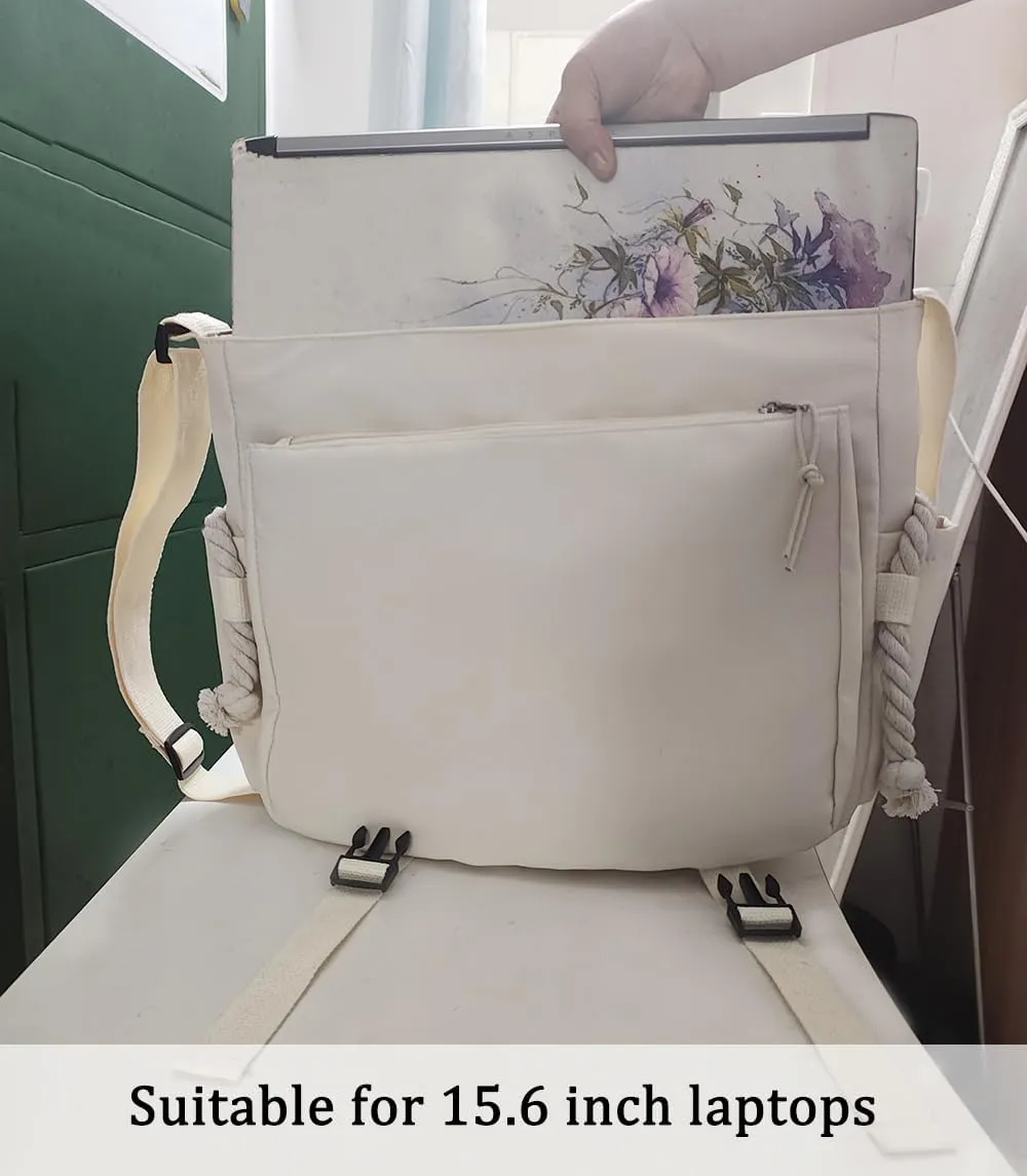 Aesthetic Crossbody Bag with Cute Pins and Ornament, Nylon Shoulder Messenger Bag Japanese Kawaii Bag for Women Men
