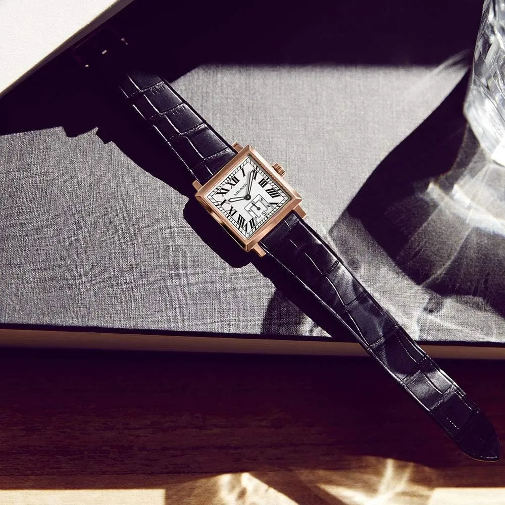 AGELOCER Mechanical Watch, Square Automatic Self Wind Men's Watch Calendar Luminous Retro Rome Dial Men's Wrist Watches