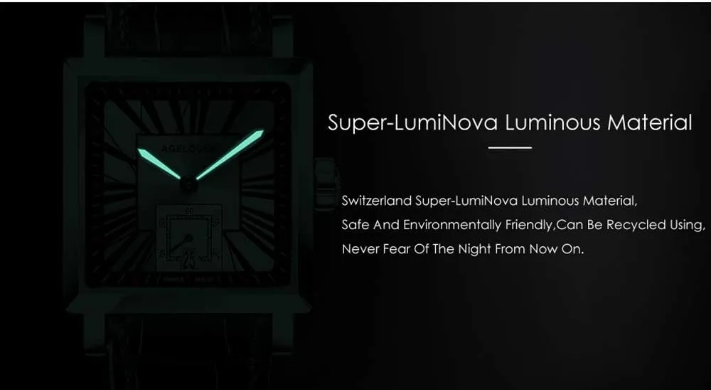 AGELOCER Mechanical Watch, Square Automatic Self Wind Men's Watch Calendar Luminous Retro Rome Dial Men's Wrist Watches