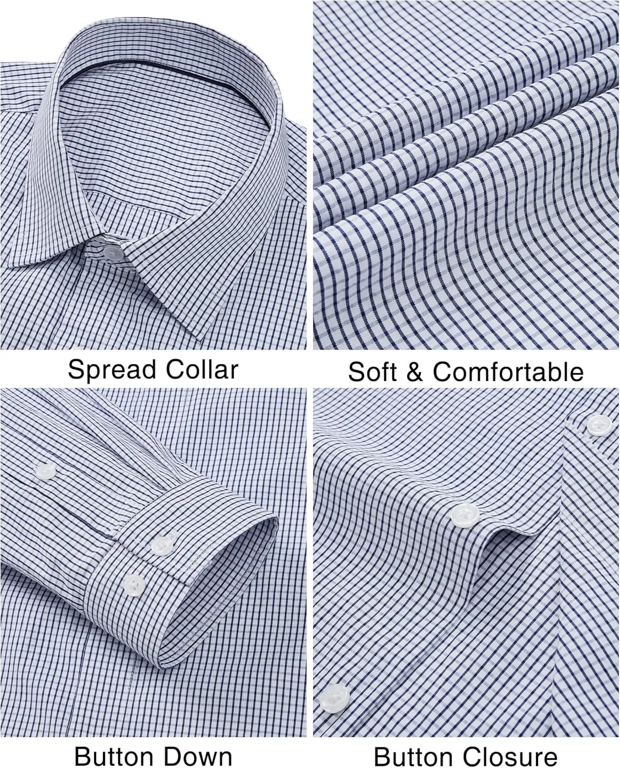 Alimens & Gentle Men's Plaid Button Down Shirt Long Sleeve Dress Shirt Regular Fit Business Casual Gingham Shirts