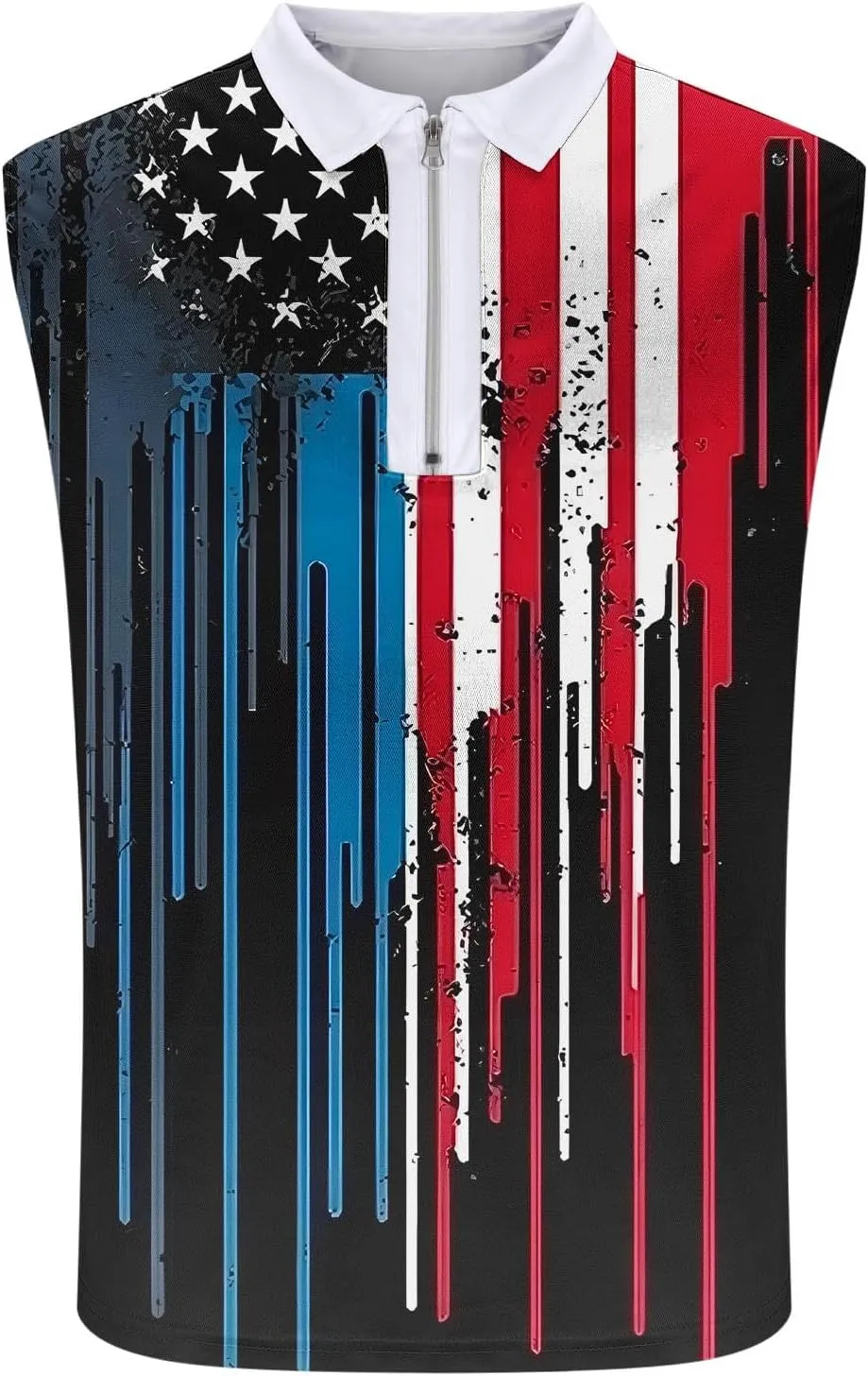 American Flag Striped Tank Tops Mens Sleeveless Shirts Casual Quarter Zip Collared Dressy Top USA Patriotic Vintage Tees