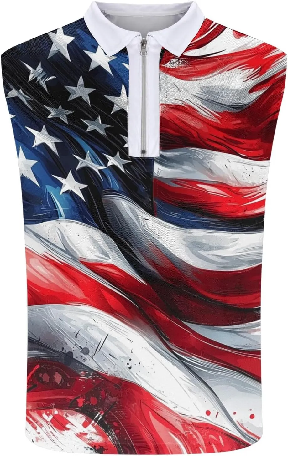 American Flag Striped Tank Tops Mens Sleeveless Shirts Casual Quarter Zip Collared Dressy Top USA Patriotic Vintage Tees