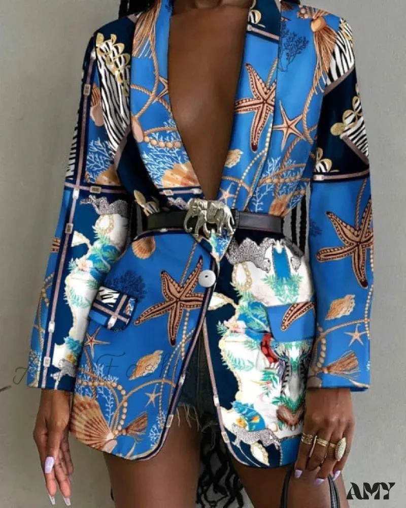 Amy Fashion - Shawl Lapel Long Sleeve Abstract Blazer