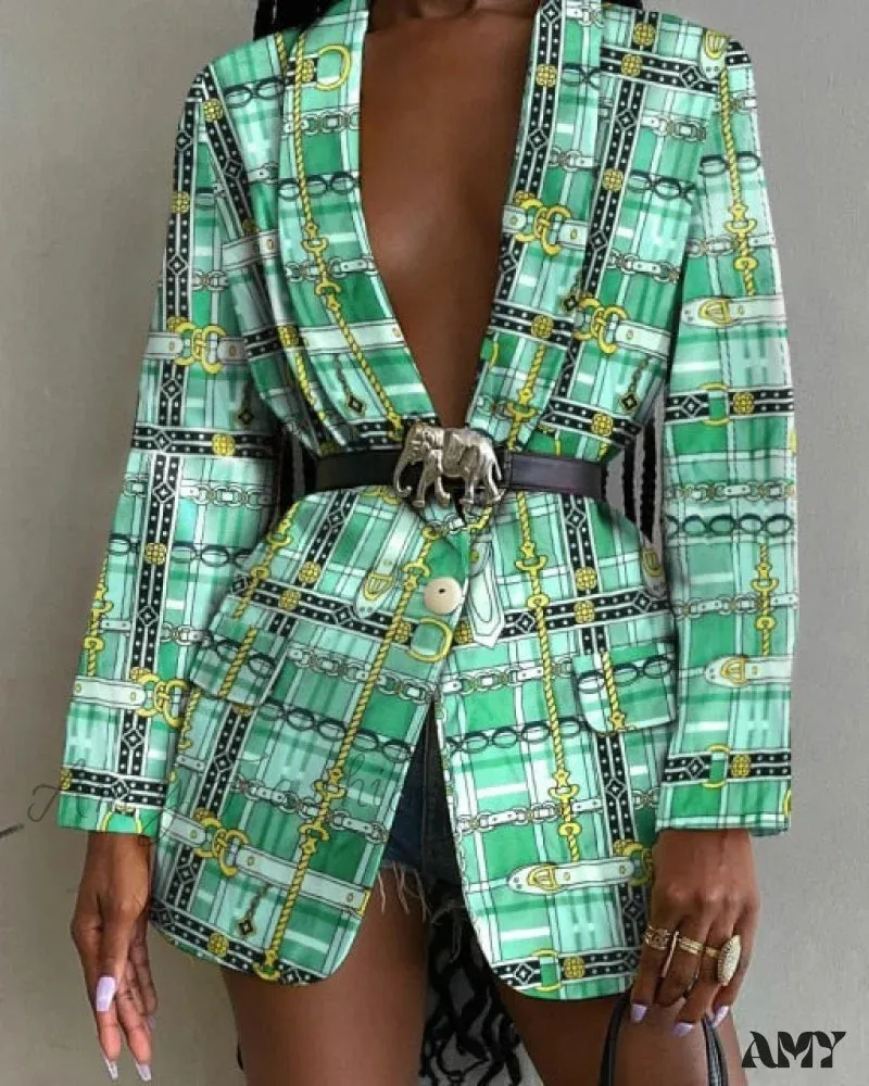 Amy Fashion - Shawl Lapel Long Sleeve Abstract Blazer
