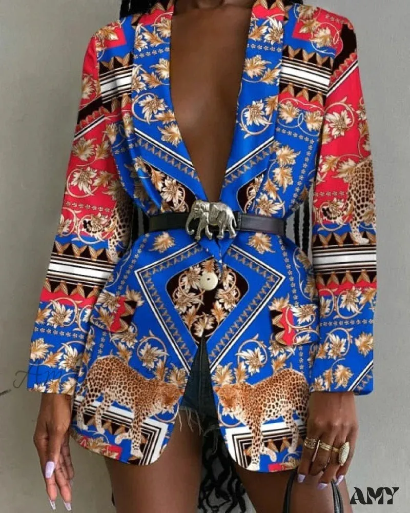 Amy Fashion - Shawl Lapel Long Sleeve Abstract Blazer