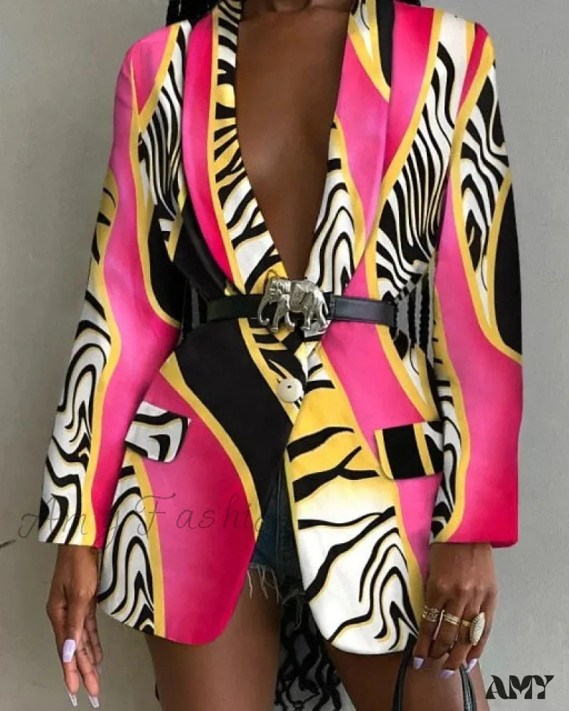 Amy Fashion - Shawl Lapel Long Sleeve Abstract Blazer