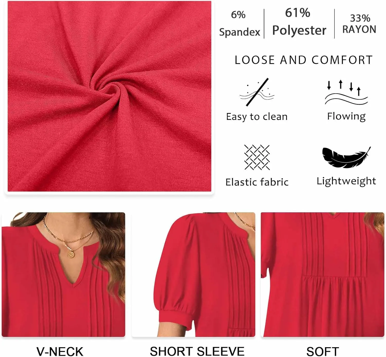Anyally Womens Summer/Spring Dressy Casual Blouse Puff Short Sleeve Tunic Tops Pleated T-Shirts for Work