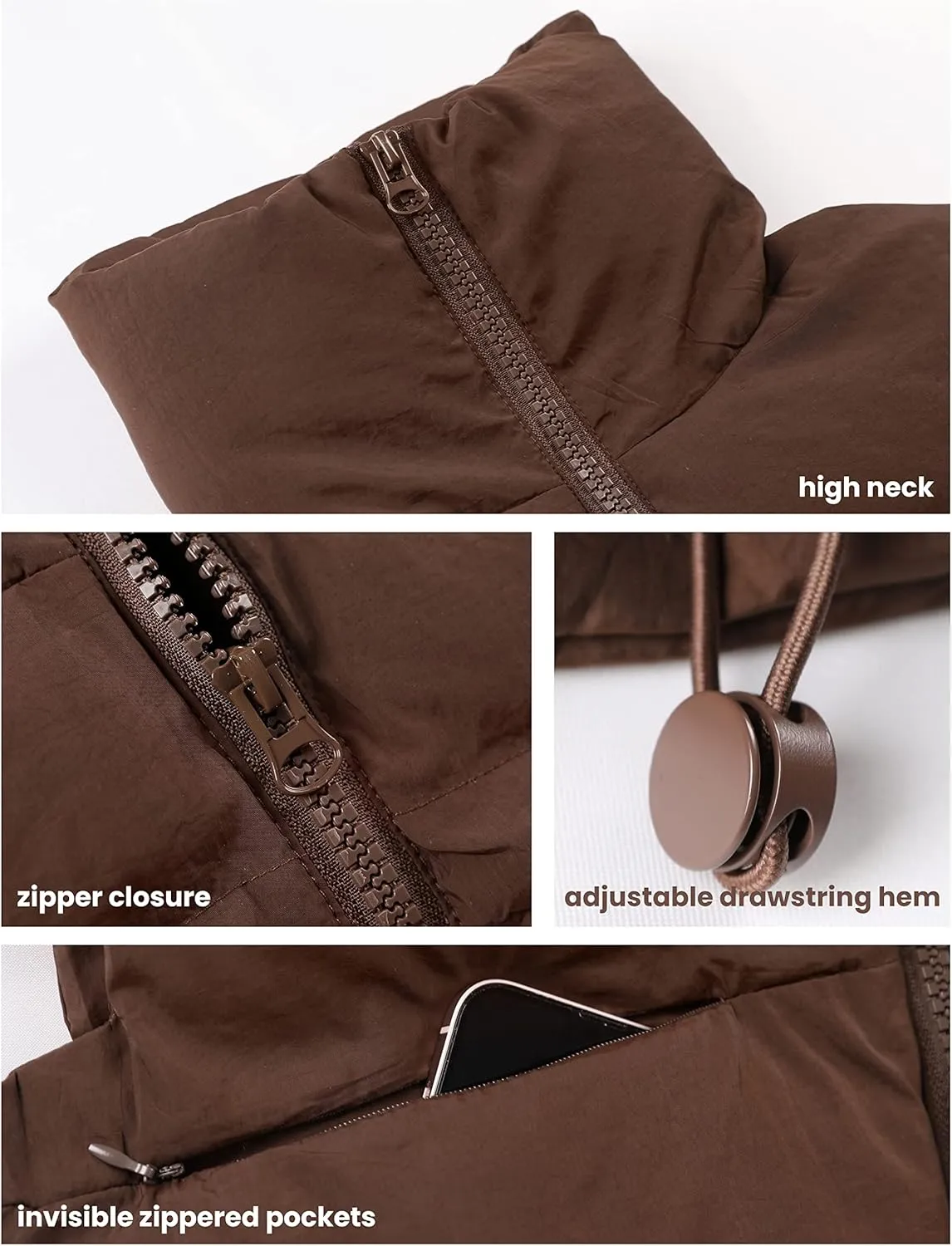 Athlisan Womens Cropped Puffer Vest Zip Up Stand Collar Sleeveless Padded Crop Vests