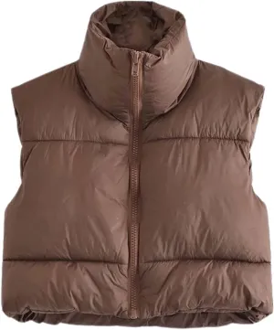 Athlisan Womens Cropped Puffer Vest Zip Up Stand Collar Sleeveless Padded Crop Vests