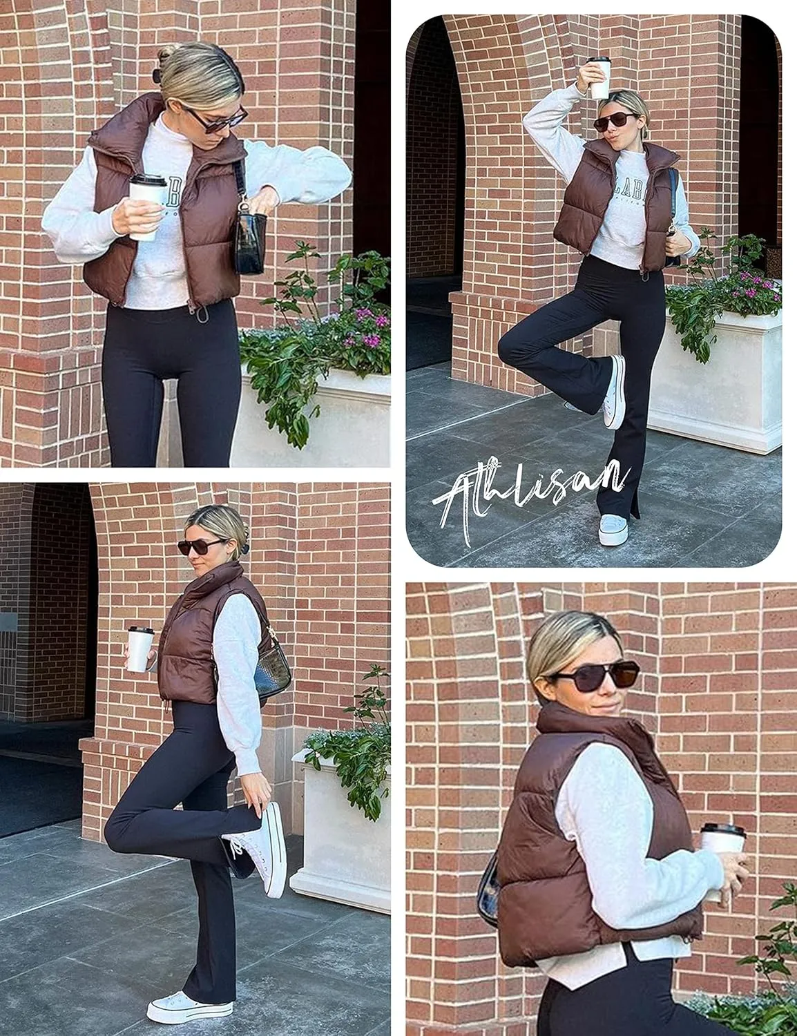 Athlisan Womens Cropped Puffer Vest Zip Up Stand Collar Sleeveless Padded Crop Vests