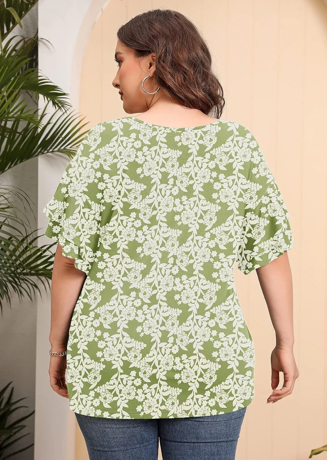 AusLook Plus Size Tunic for Women Double Ruffle Short Sleeve Clothes Loose Fit Clothing Flowy Shirts Summer Tops