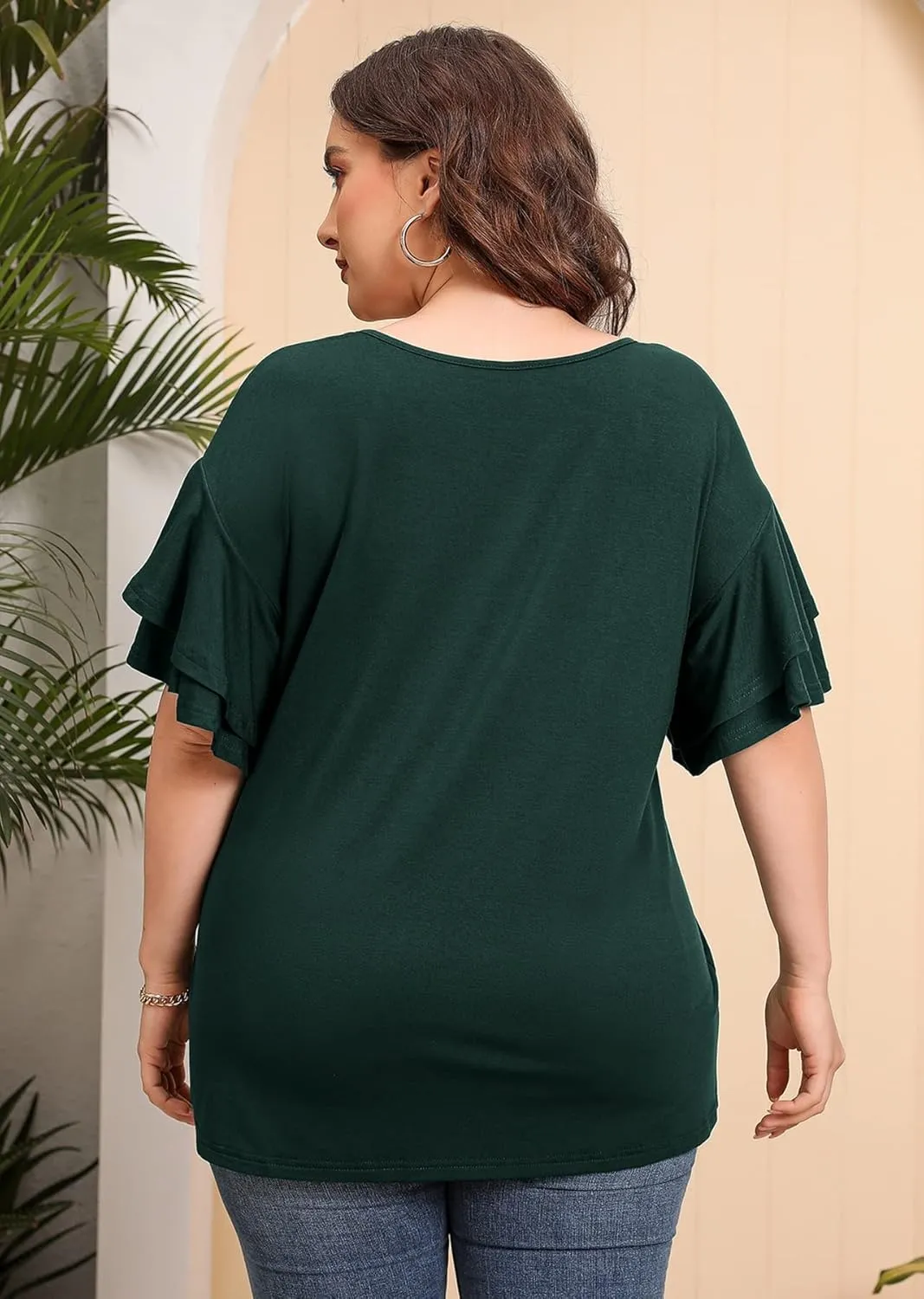 AusLook Plus Size Tunic for Women Double Ruffle Short Sleeve Clothes Loose Fit Clothing Flowy Shirts Summer Tops