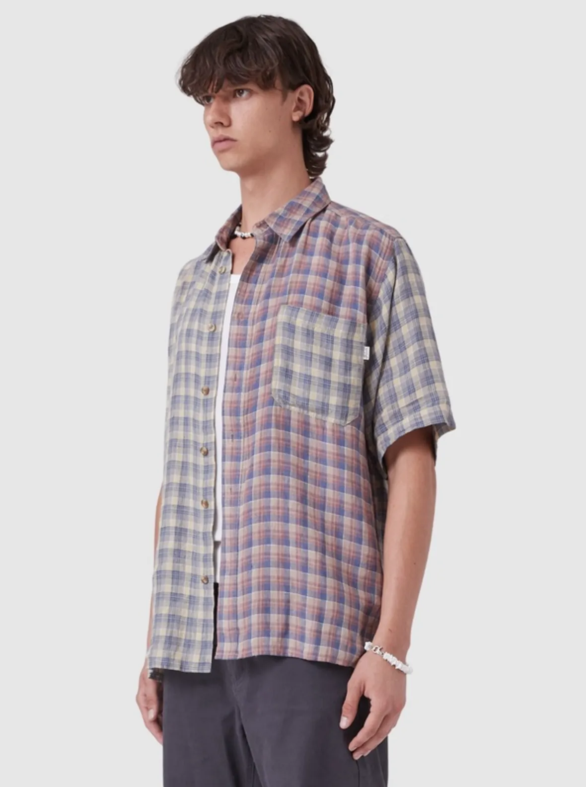 BARNEY COOLS HOMIE S/S SHIRT - LINEN PLAID